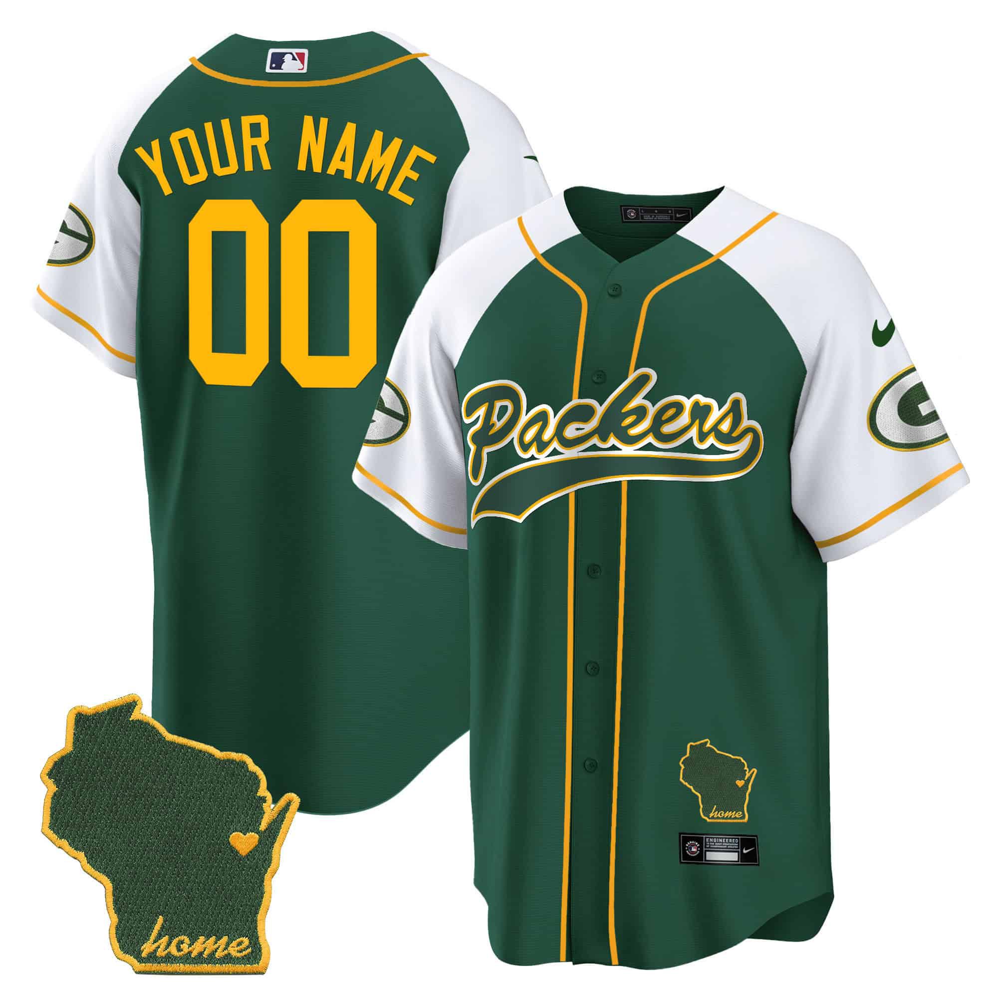 Men Green Bay Packers Green 2024 Nike Home Patch Baseball Custom NFL Jersey